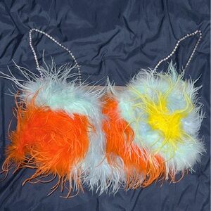 Feathery Fur Mesh Crop Top with Bedazzled Rhinestone Straps